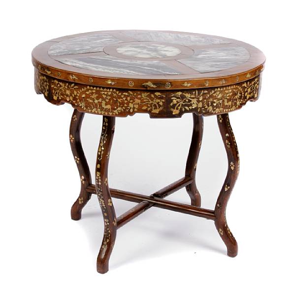 Appraisal: A Chinese mother of pearl inlaid and marble top center