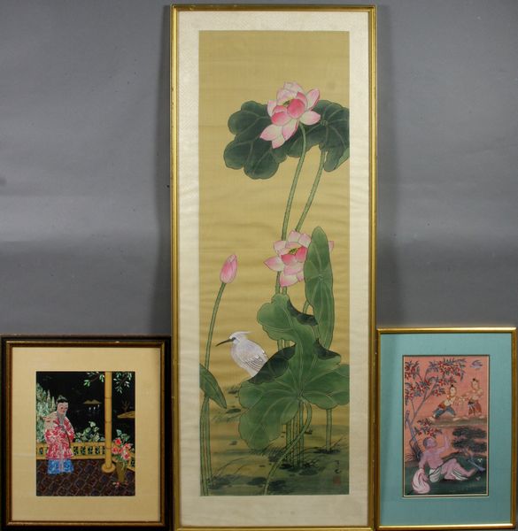 Appraisal: Group of three mid- th Century Asian inspired artworks EST