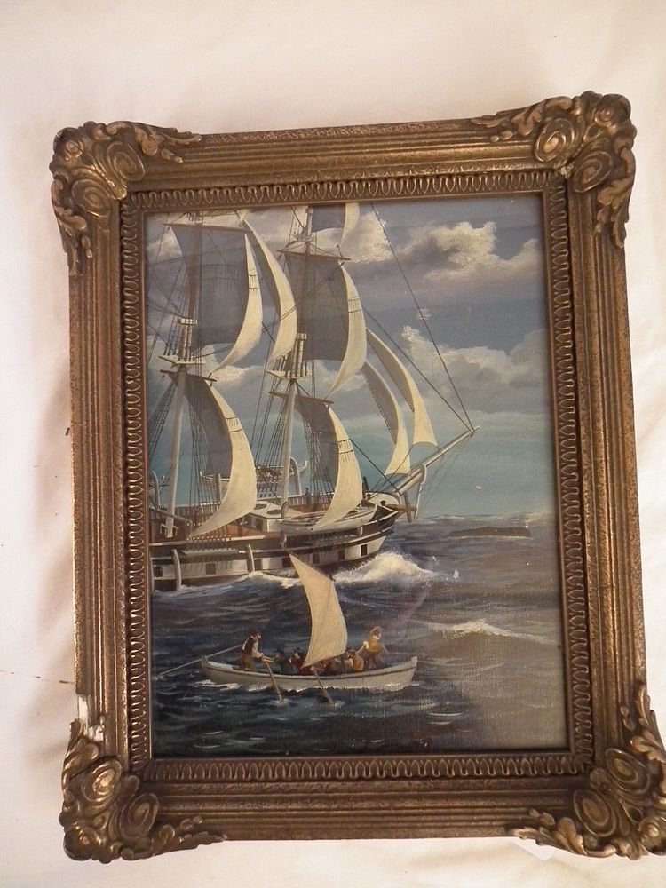 Appraisal: WHALING SCENE PAINTING Old oil painting of a whaling scene