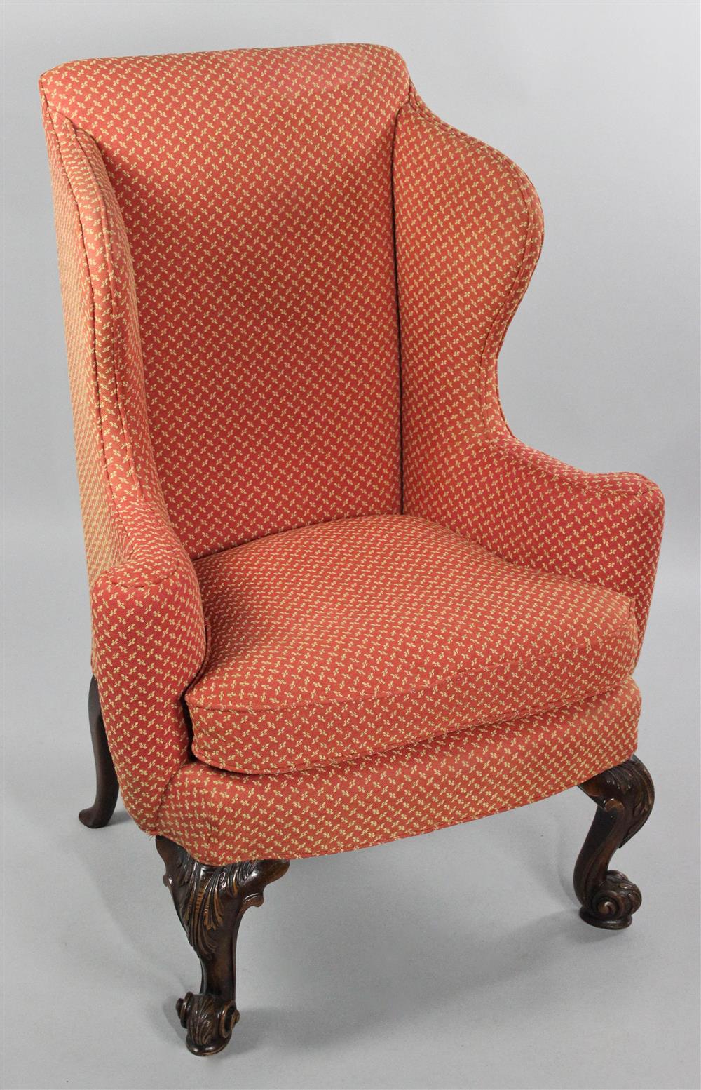 Appraisal: QUEEN ANNE STYLE WING CHAIR WITH RUST UPHOLSTERY having a