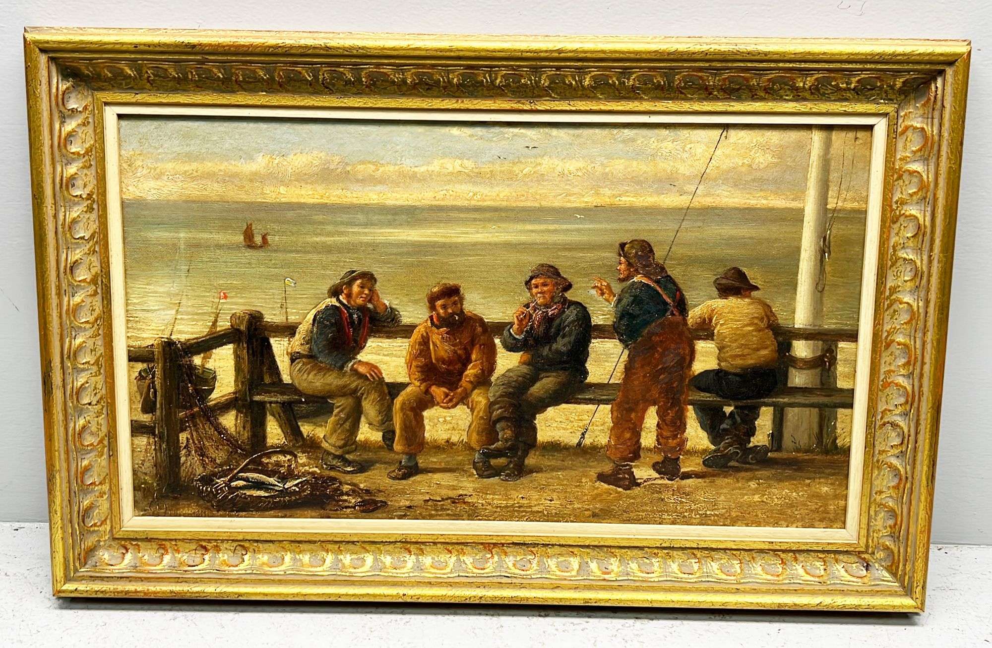 Appraisal: Continental fisherman oil paintingSigned lower left Frame measures x