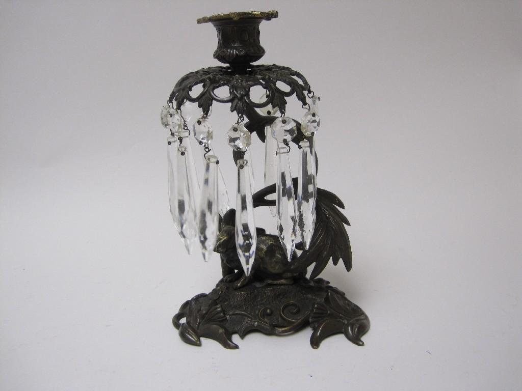 Appraisal: A bronze Table Lustre with hare and leafage to base