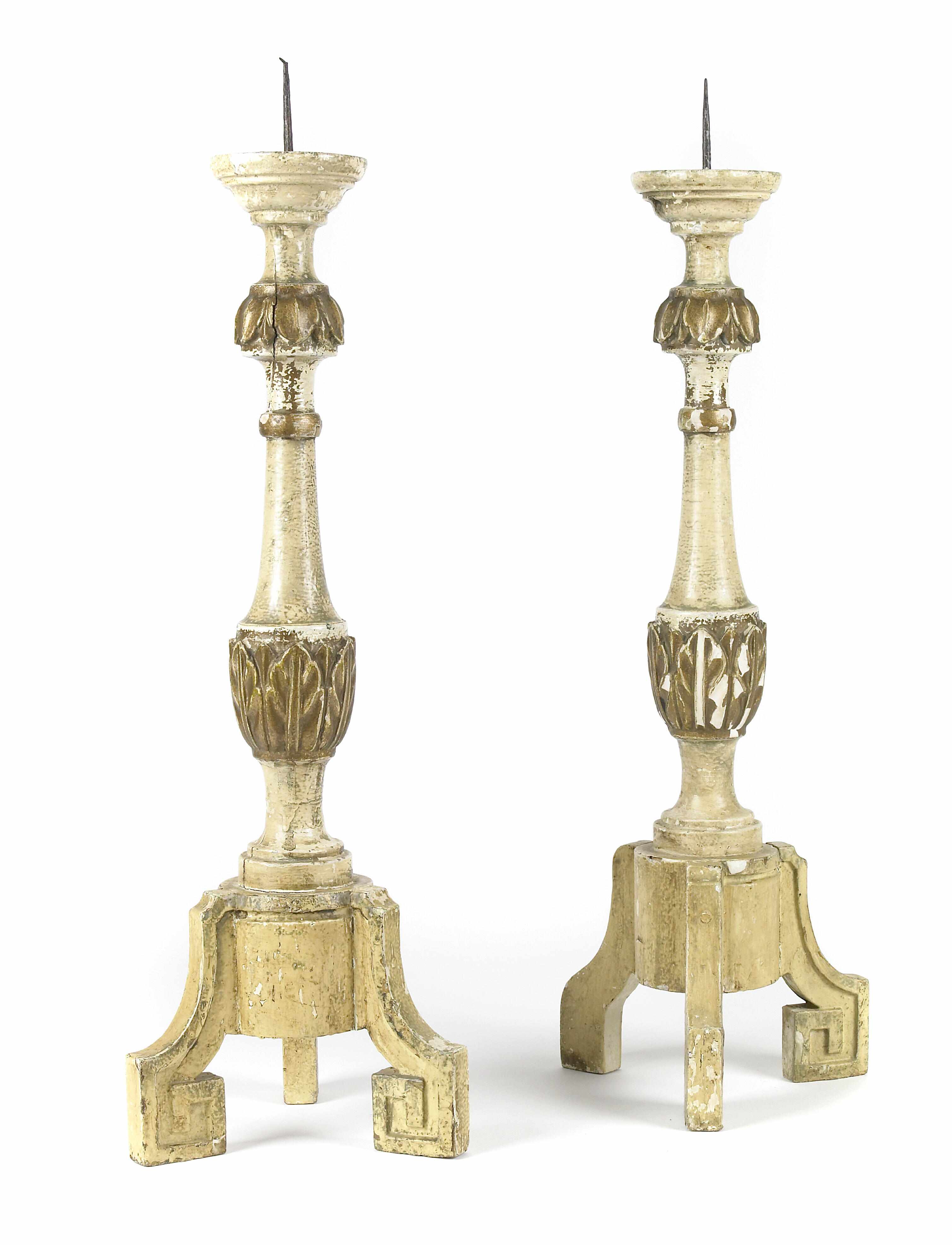 Appraisal: A pair of Neoclassical style parcel gilt paint decorated altar