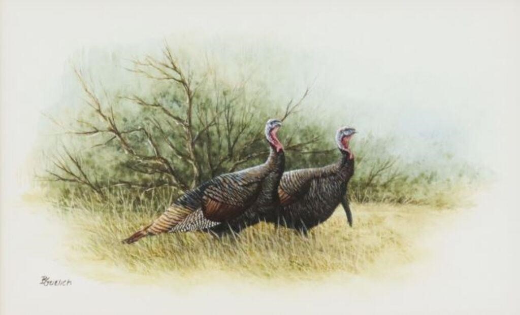 Appraisal: Framed watercolor and gouache painting on artist's board Wild Turkeys