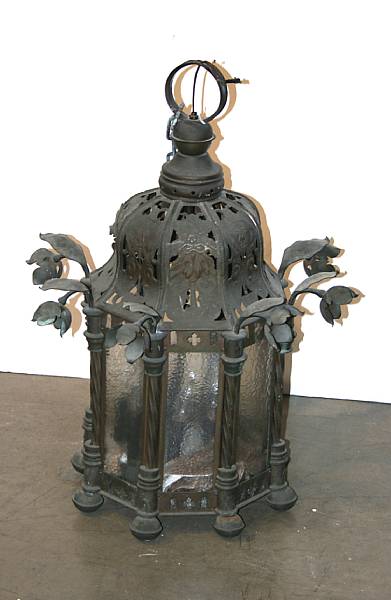 Appraisal: A Baroque style copper and glass hall lantern height in