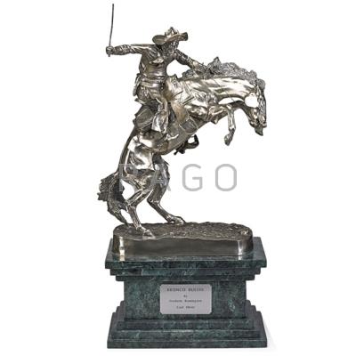 Appraisal: AFTER FREDERIC REMINGTON American - Silver-plate sculpture Bronco Buster marble