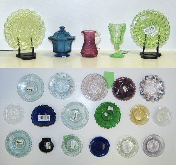 Appraisal: An assembled group of American press molded colored glass th