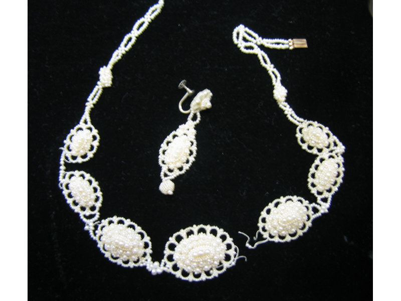 Appraisal: ANTIQUE SEED PEARL WEDDING SET Necklace three brooches screw back