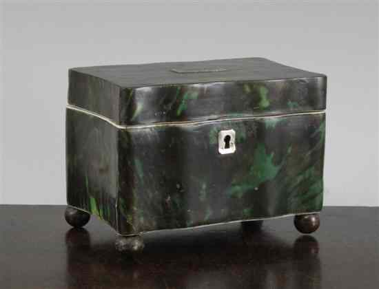 Appraisal: A Regency green stained tortoiseshell and ivory tea caddy on