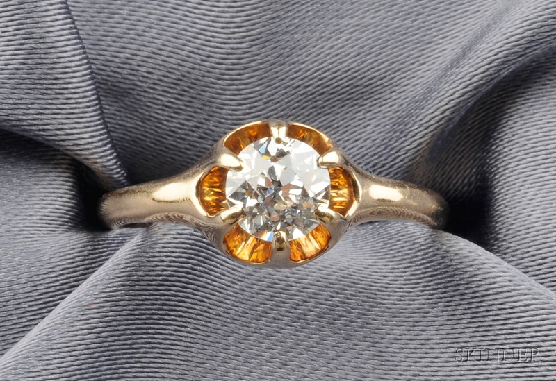 Appraisal: kt Gold and Diamond Solitaire prong-set with an old European-cut