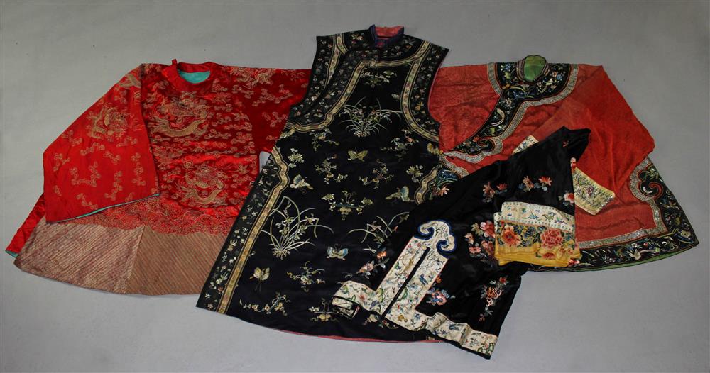 Appraisal: A GROUP OF CHINESE ROBES AND PAIR OF LOTUS SHOES