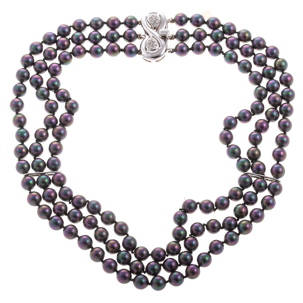 Appraisal: A Tahitian Three Strand Pearl Necklace in K K white