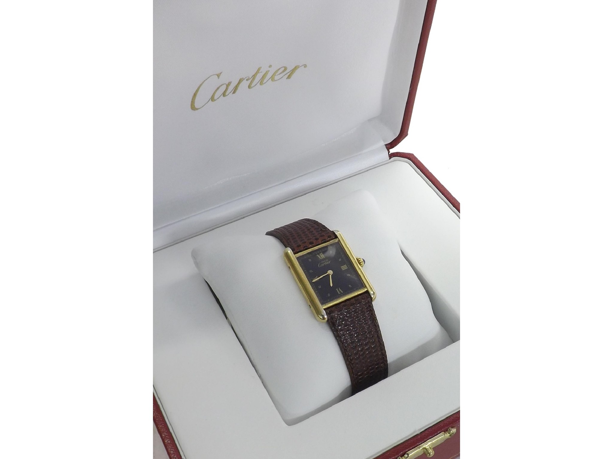 Appraisal: Must de Cartier Vermeil Tank Quartz silver-gilt wristwatch ref case