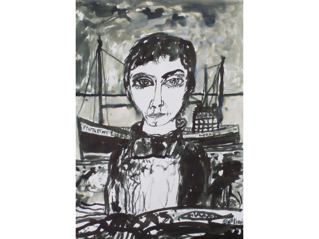 Appraisal: JOHN BELLANY R A b Fishergirl in Black and White