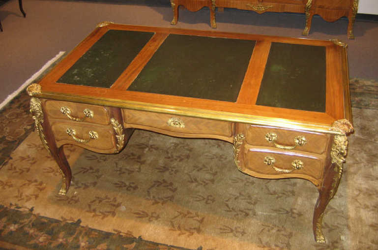 Appraisal: FRENCH ORMOLU BUREAU PLAT Brass bound top with foliate ornaments