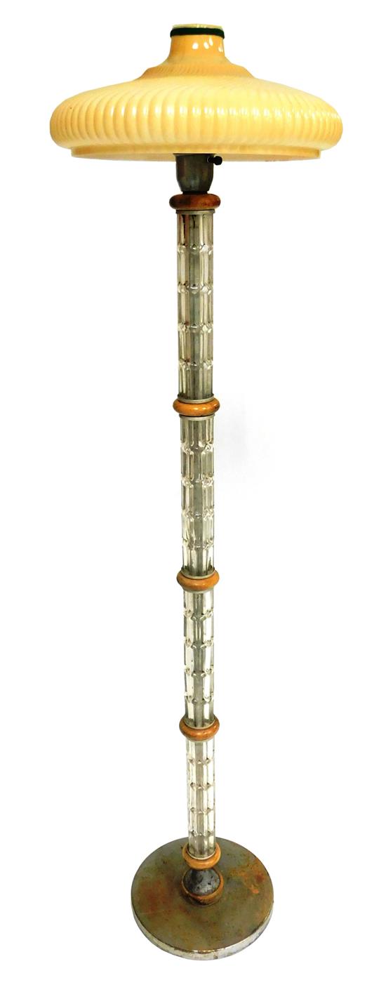 Appraisal: Floor lamp with ribbed opaque glass standard with interspersed wooden