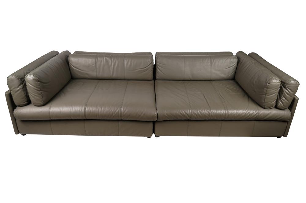 Appraisal: GRAY LEATHER SECTIONAL SOFA WITH OTTOMANSthe sofa in five sections