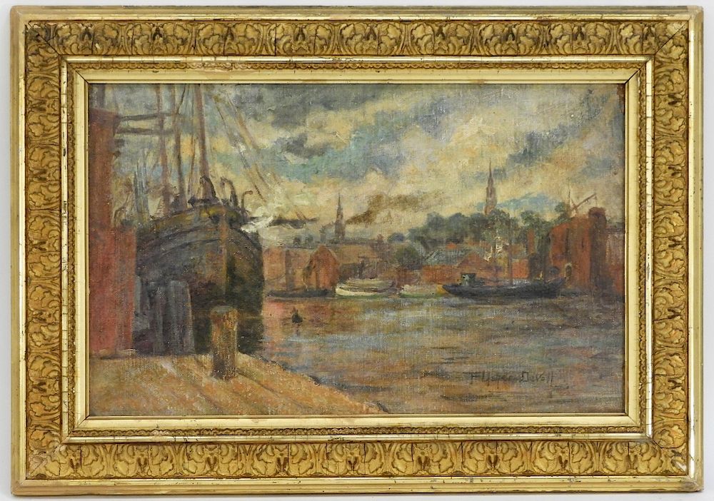 Appraisal: Frederick Usher De Voll Maritime Harbor Painting Frederick Usher De