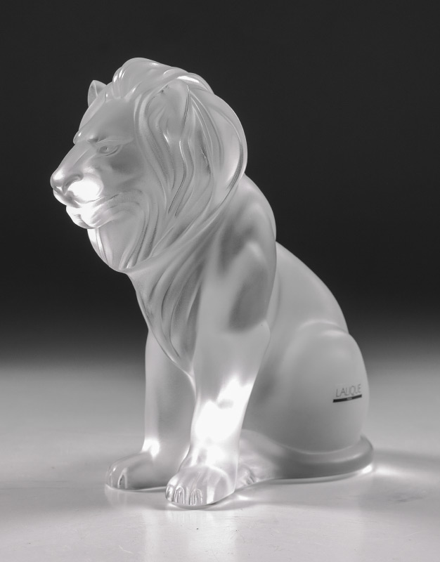 Appraisal: LALIQUE CRYSTAL BAMARA LION SEATED LION FIGURE Designed by Marie-Claude