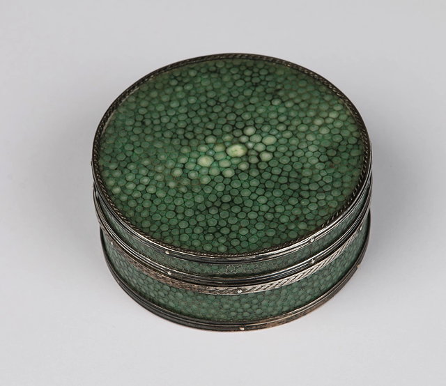 Appraisal: A SHAGREEN AND METAL MOUNTED CIRCULAR BOX cm diameter