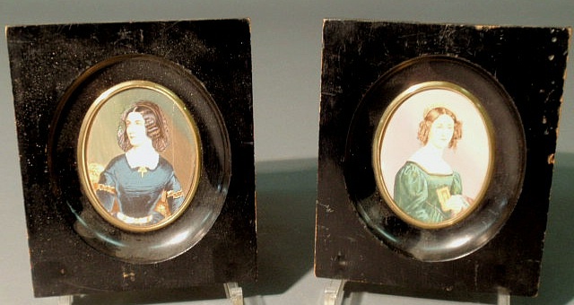 Appraisal: Pair of miniature oval portraits of young ladies x