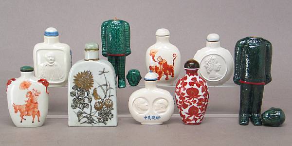 Appraisal: A group of nine porcelain snuff bottles Including four with