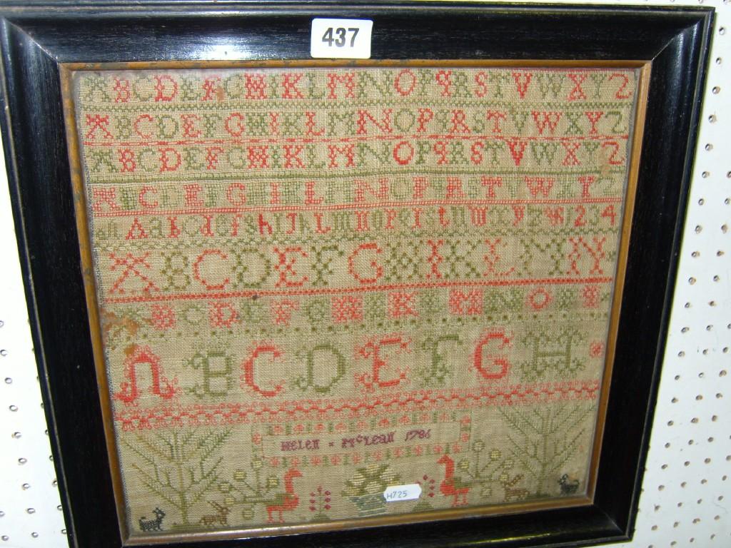 Appraisal: An th century needlework sampler by Helen McLean dated and