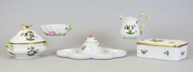 Appraisal: Herend Rothschild Bird Porcelain Grouping pieces of Herend hand painted