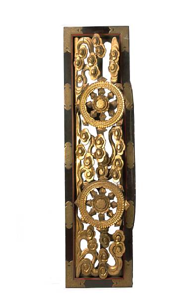 Appraisal: A Japanese gilt and black lacquered wood architectural transom From