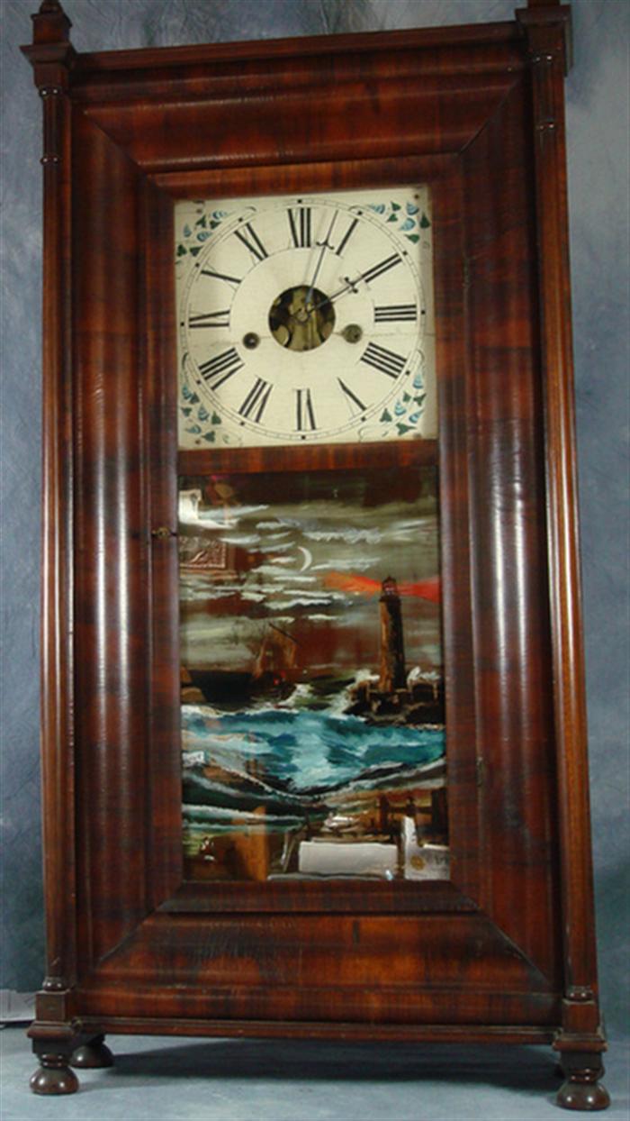 Appraisal: Forestville day mahogany pillar OG shelf clock wood dial ball