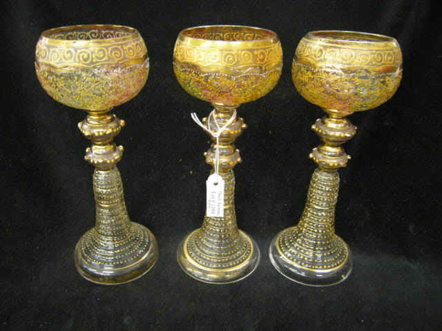 Appraisal: Moser Rainbow Art Glass Hock Wines tall pedestal bases jeweled