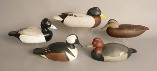 Appraisal: Group of decoys th c including a bluebill signed W