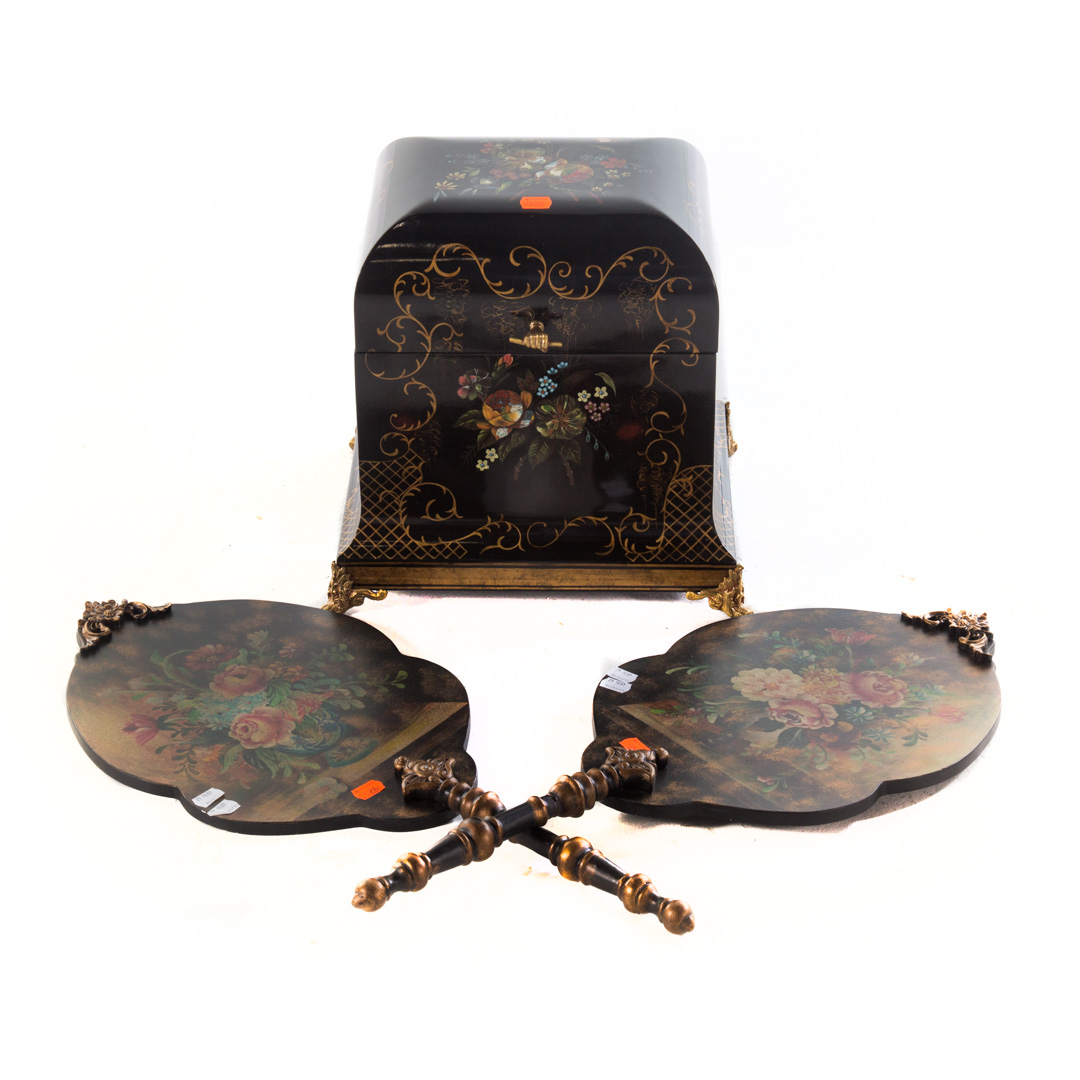 Appraisal: Lacquered box pair of fans and a lamp box -