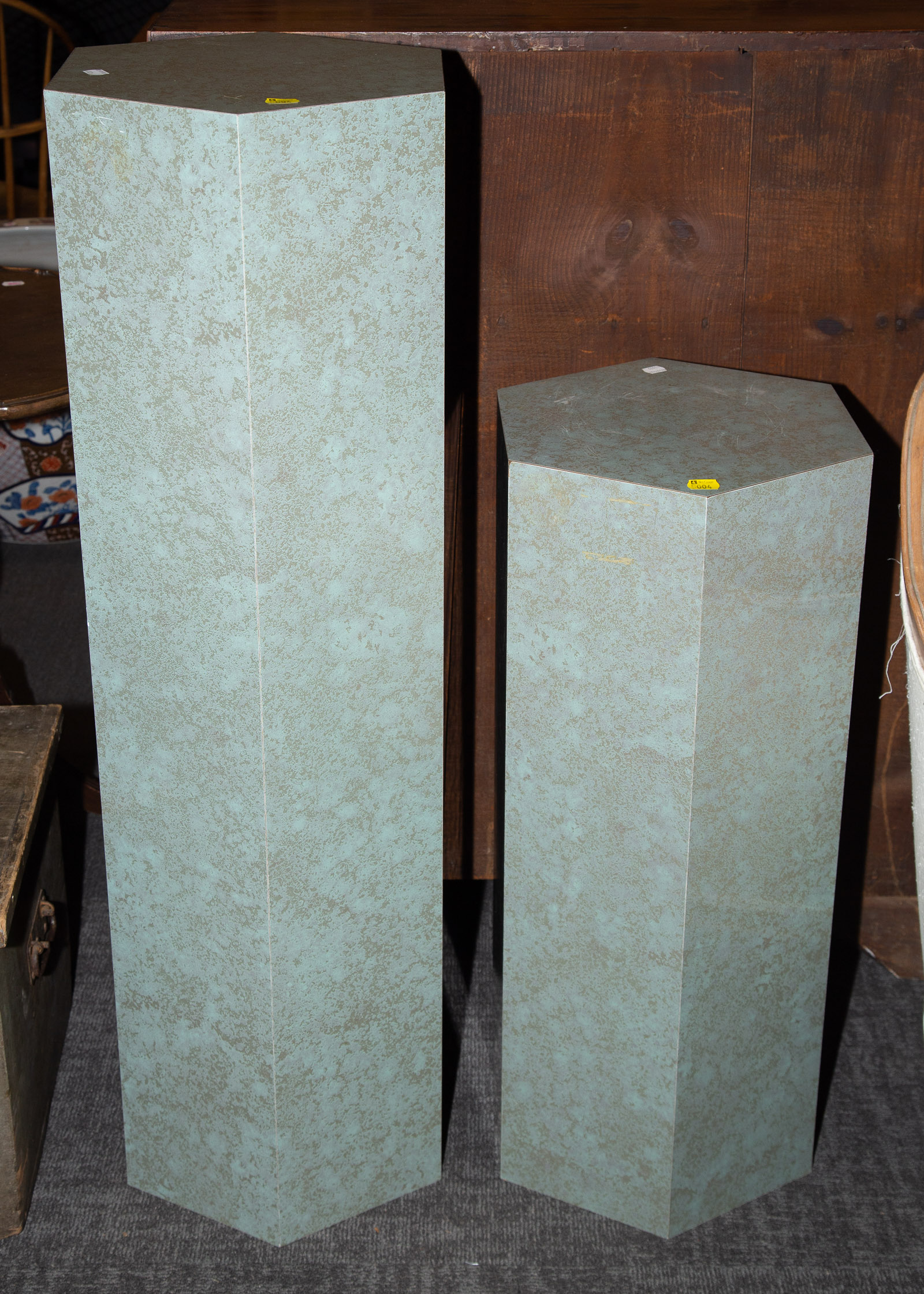 Appraisal: A PAIR OF CONTEMPORARY HEXAGONAL PEDESTALS With formica facing -