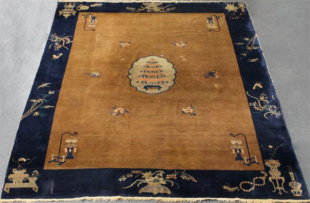 Appraisal: SEMI ANTIQUE CHINESE NICHOLS RUG having a pagoda within a