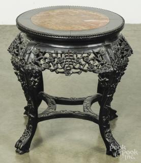 Appraisal: Chinese carved hardwood marble top stand ca '' h ''