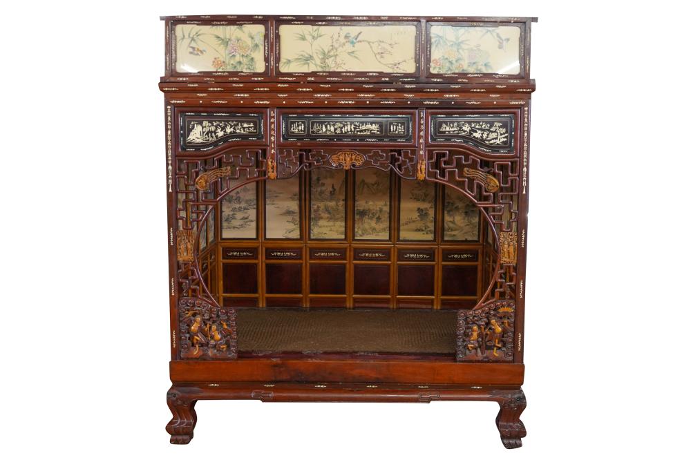 Appraisal: CHINESE CARVED INLAID WOOD WEDDING BEDmulti-section construction Condition professional movers