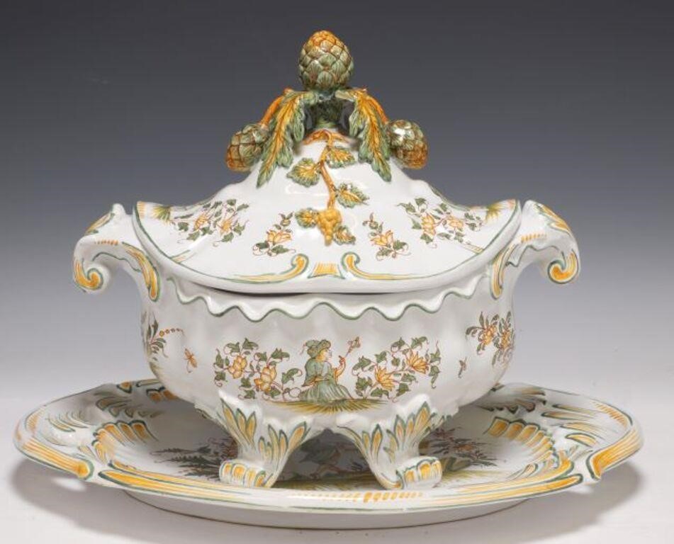 Appraisal: FRENCH FAIENCE TUREEN UNDERPLATE lot of French faience tureen and