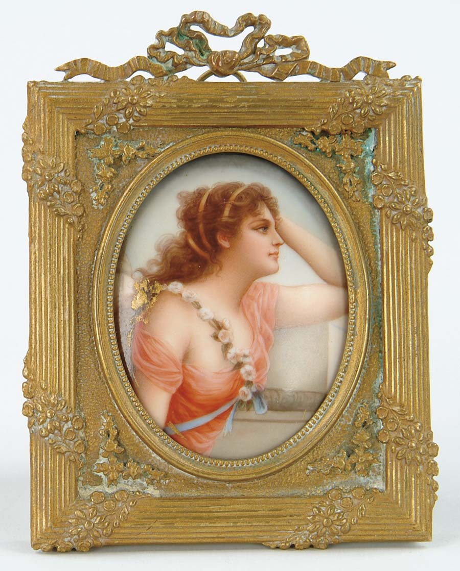 Appraisal: MINIATURE PAINTING ON PORCELAIN OF YOUNG WOMAN Unsigned Housed in