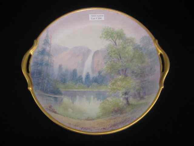 Appraisal: Pickard Handpainted China Cake Plate vellum ''Yosemite Falls'' by E