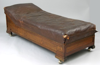 Appraisal: A Mission Style Psychiatrist's Sofa Vintage Mission style tiger oak