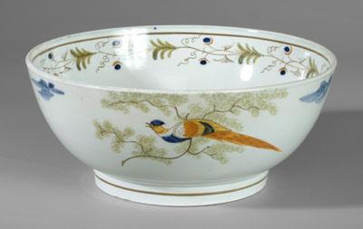 Appraisal: Pearlware bowl interior and exterior with perched peafowl green sponged