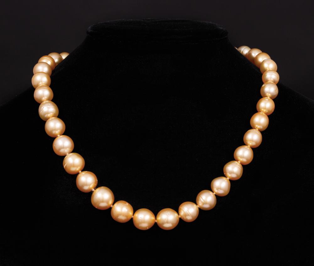 Appraisal: kt Yellow Gold and Golden South Sea Pearl Necklace graduated