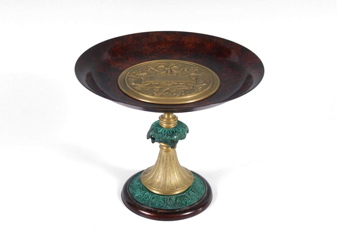 Appraisal: PATINATED BRONZE TAZZA Embossed central medallion with grape vine motif