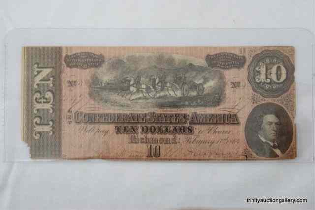 Appraisal: Confederate States Dollar Currency NoteAuthentic Confederate dollar currency note dated