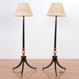 Appraisal: Pair Regency style black painted gilt floor lamps th c