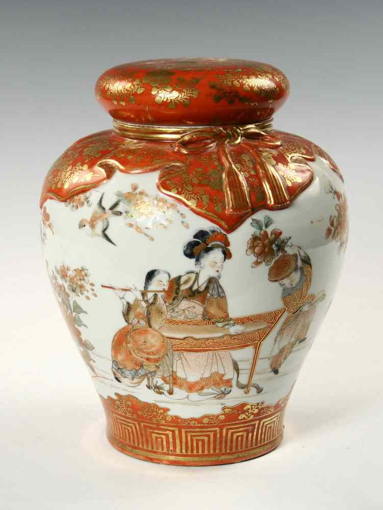 Appraisal: URN - Large Kutani covered urn with raised drape and