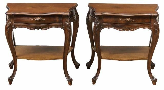 Appraisal: pair Louis XV style bedside tables th c carved walnut