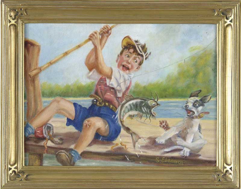 Appraisal: ATTRIBUTED TO HENRY HY HINTERMEISTER American - SCARY CATFISH Oil