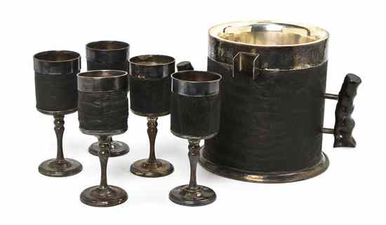 Appraisal: An English Silverplate and Elephant Leather Drinks Set comprising a